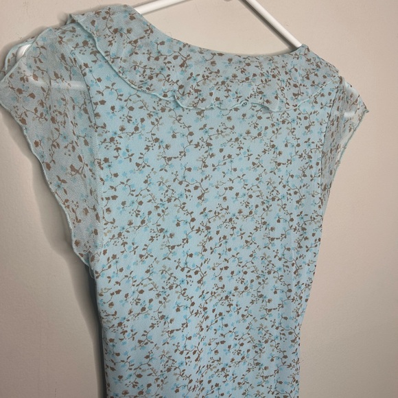 Vintage Y2K Guess Jeans Ruffle Light Blue Floral Print Midi Dress Size Small/6 - Picture 5 of 11